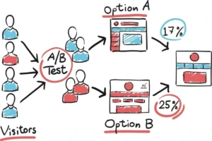 Minh họa quy trình A/B Testing và cách so sánh phiên bản A và B.